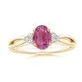 Oval Pink Tourmaline with Moissanite Accents Split Shank Engagement Ring