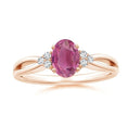 Oval Pink Tourmaline with Moissanite Accents Split Shank Engagement Ring