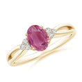 Oval Pink Tourmaline with Moissanite Accents Split Shank Engagement Ring