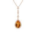 Pear Citrine with Moissanite Halo Multi-Link Drop Pendant Necklace
