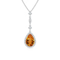 Pear Citrine with Moissanite Halo Multi-Link Drop Pendant Necklace