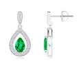 Pear Lab-Grown Emerald with Moissanite Halo Drop Earrings