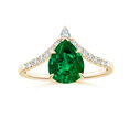 Pear-Shaped Lab-Created Emerald with Moissanite Chevron Engagement Ring