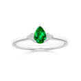 Pear Solitaire Lab Emerald with Trio Moissanite Accents Promise Ring