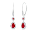 Pear and Round Lab Ruby with Halo Moissanite Drop Earrings