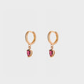 Load image into Gallery viewer, Pear Shaped Ruby Drop Huggie Hoop Earrings