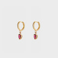 Load image into Gallery viewer, Pear Shaped Ruby Drop Huggie Hoop Earrings