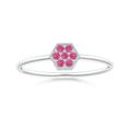 Lab Pink Sapphire Hexagon Cluster Promise Ring with Milgrain Design – 1.6 mm