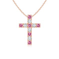 Pink Tourmaline with Moissanite Cross Pendant Necklace
