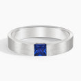 Load image into Gallery viewer, Princess Cut Sapphire Flush-Set Matte Finish Wedding Band - 4.0 mm