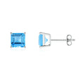 Princess Cut Swiss Blue Topaz Basket-Set Stud Earrings