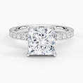 Princess Cut Three-Quarter Pavé Band Moissanite Engagement Ring with Hidden Halo