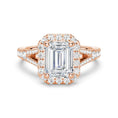 Halo Emerald Cut Split-Shank Moissanite Engagement Ring