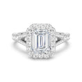 Load image into Gallery viewer, Halo Emerald Cut Split-Shank Moissanite Engagement Ring