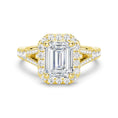 Halo Emerald Cut Split-Shank Moissanite Engagement Ring
