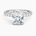 Radiant Cut French Pavé Moissanite Engagement Ring with Hidden Halo