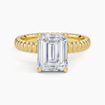 Ribbed Emerald Brilliant Moissanite Engagement Ring