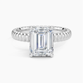 Ribbed Emerald Brilliant Moissanite Engagement Ring