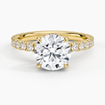 Round Cut Three-Quarter Pavé Band Moissanite Engagement Ring with Hidden Halo