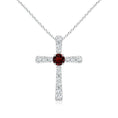 Round Garnet Center Cross Pendant Moissanite Necklace