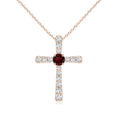 Round Garnet Center Cross Pendant Moissanite Necklace