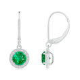 Round Lab-Created Emerald with Moissanite Halo Leverback Dangle Drop Earrings