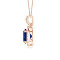 Round Lab-Grown Blue Sapphire with Moissanite Halo Dangle Pendant Necklace