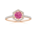 Round Lab Pink Sapphire with Hexagonal Halo Moissanite Promise Ring