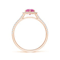 Round Lab Pink Sapphire with Hexagonal Halo Moissanite Promise Ring