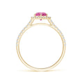 Round Lab Pink Sapphire with Hexagonal Halo Moissanite Promise Ring