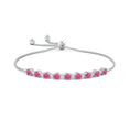 Round Lab Pink Sapphire with Moissanite Accents Adjustable Tennis Bolo Bracelet