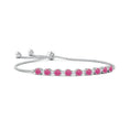 Round Lab Pink Sapphire with Moissanite Accents Adjustable Tennis Bolo Bracelet