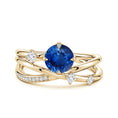 Round Lab Sapphire Multi-Layer Crossover with Scattered Moissanite Engagement Ring