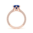 Round Lab Sapphire Engagement Ring with Double-Sided Hidden Moissanite Accents