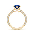 Round Lab Sapphire Engagement Ring with Double-Sided Hidden Moissanite Accents