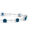 Round London Blue Topaz with Bezel Moissanite Station Chain Bracelet
