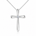 Round Moissanite Solitaire Ribbon Cross Pendant Necklace