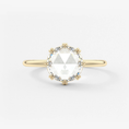 Round Rose Cut Moissanite Engagement Ring with Double Claw Prongs