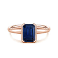 Semi Bezel Emerald-Cut Lab-Grown Blue Sapphire Solitaire Engagement Ring