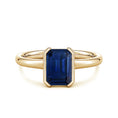 Semi Bezel Emerald-Cut Lab-Grown Blue Sapphire Solitaire Engagement Ring