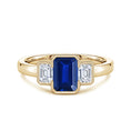 Semi Bezel Lab Emerald-Cut Sapphire Three-Stone with Moissanite Engagement Ring
