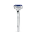 Semi Bezel Lab Emerald-Cut Sapphire Three-Stone with Moissanite Engagement Ring