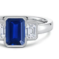 Semi Bezel Lab Emerald-Cut Sapphire Three-Stone with Moissanite Engagement Ring