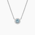 Silver Aquamarine Halo Pendant with Moissanite Accents Necklace