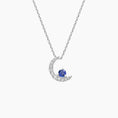 Load image into Gallery viewer, Silver Lunar-Inspired Sapphire and Moissanite Pendant Necklace