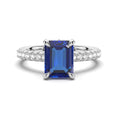 Sterling Silver Lab Grown Sapphire Engagement Ring With Hidden Halo