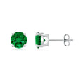 Solitaire Round Lab-Created Emerald Stud Earrings