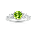 Three-Stone Peridot with Moissanite Accents Engagement Ring