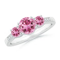 Three-Stone Pink Tourmaline Moissanite Accents Engagement Ring