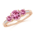 Three-Stone Pink Tourmaline Moissanite Accents Engagement Ring